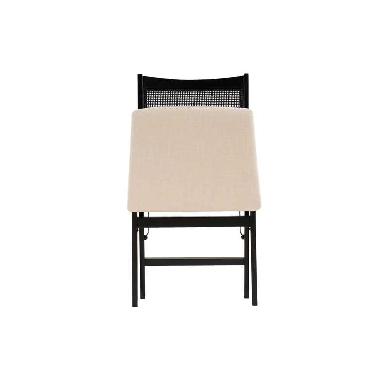 Linon Memphis Folding Side Chair Woven Cane Back Beige Padded Seat in Black Wood