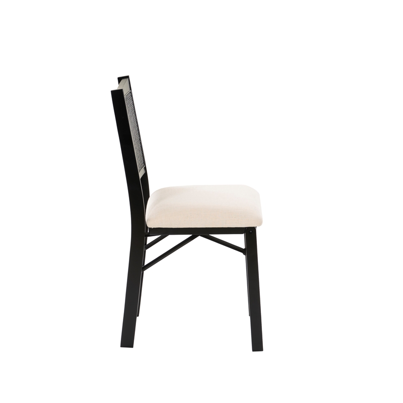 Linon Memphis Folding Side Chair Woven Cane Back Beige Padded Seat in Black Wood