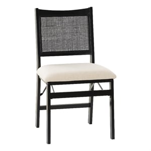 Linon Memphis Folding Side Chair Woven Cane Back Beige Padded Seat in Black Wood