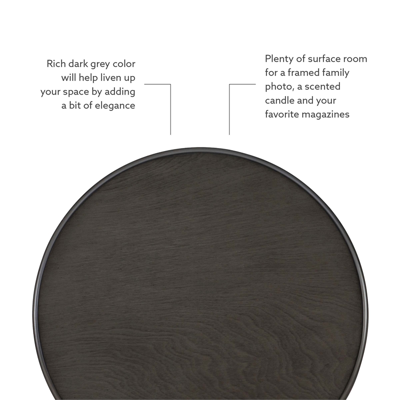 Linon Tara Round Spindle Side Table in Dark Grey Painted Wood