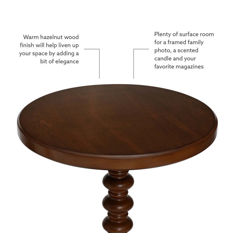 Linon Tara Round Spindle Side Table in Hazelnut Finished Rubberwood