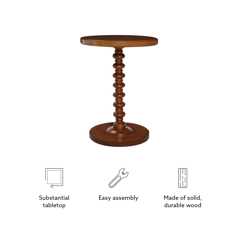 Linon Tara Round Spindle Side Table in Hazelnut Finished Rubberwood