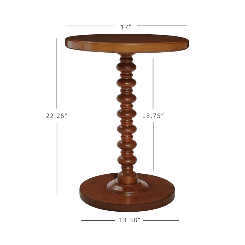 Linon Tara Round Spindle Side Table in Hazelnut Finished Rubberwood