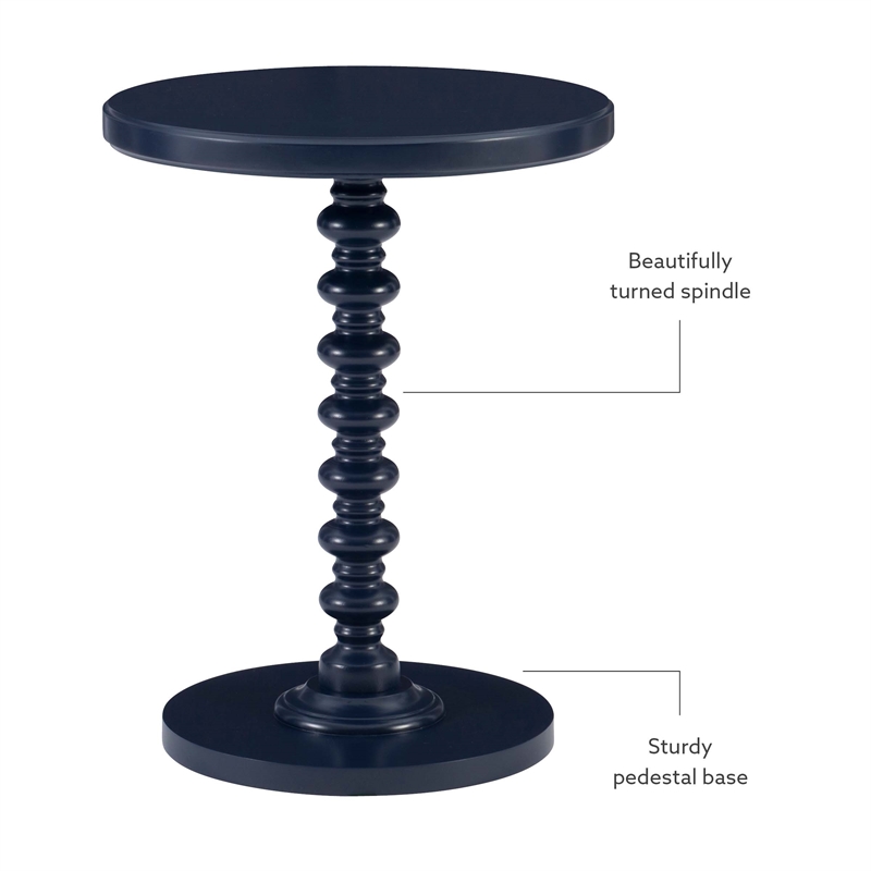 Linon Tara Round Spindle Side Table in Navy Blue Painted Wood