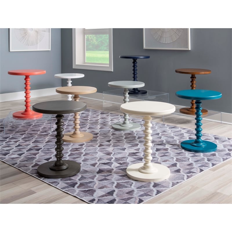 Linon Tara Round Spindle Side Table in Teal Blue Painted Rubberwood