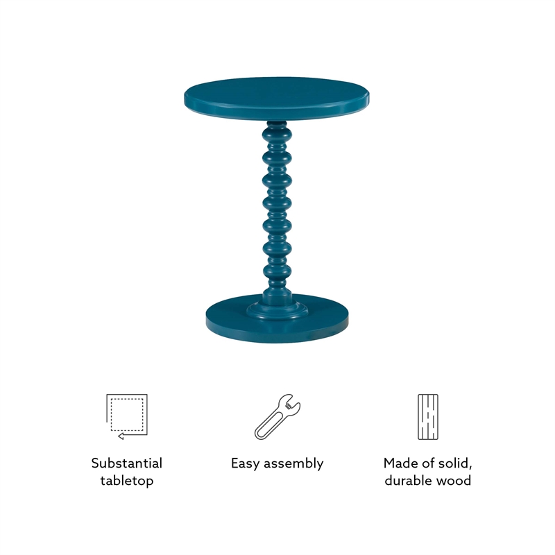 Linon Tara Round Spindle Side Table in Teal Blue Painted Rubberwood