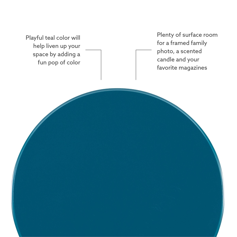 Linon Tara Round Spindle Side Table in Teal Blue Painted Rubberwood