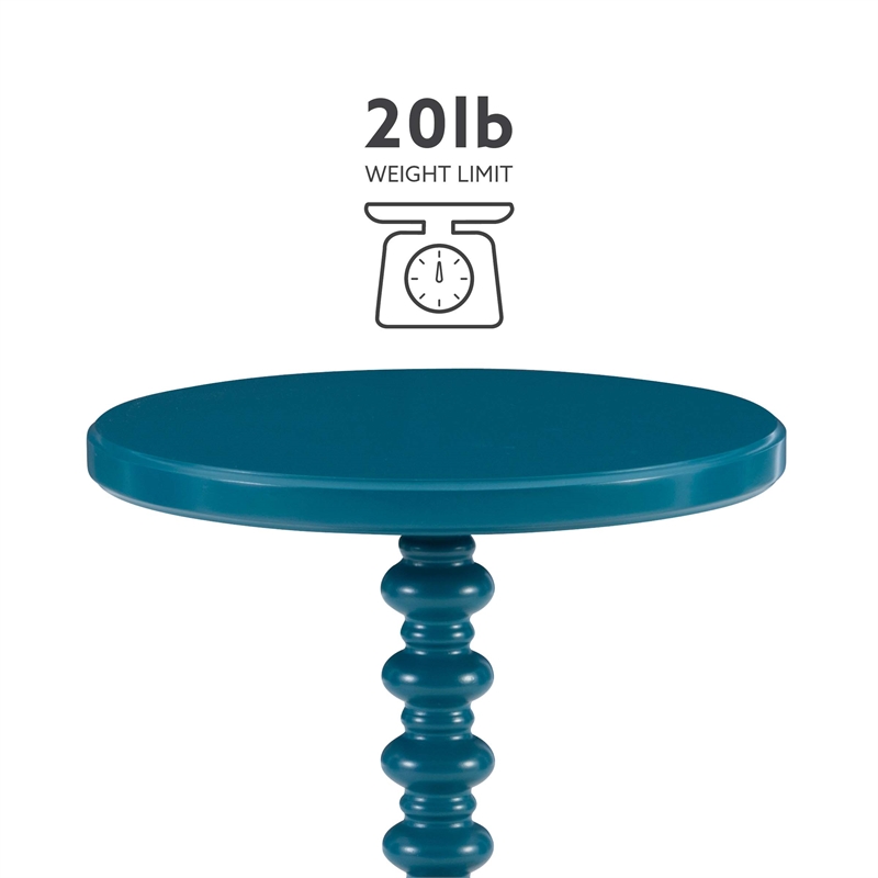 Linon Tara Round Spindle Side Table in Teal Blue Painted Rubberwood