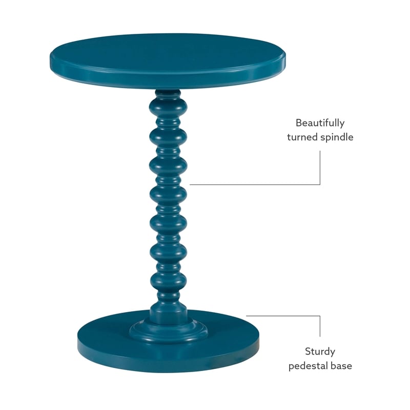 Linon Tara Round Spindle Side Table in Teal Blue Painted Rubberwood