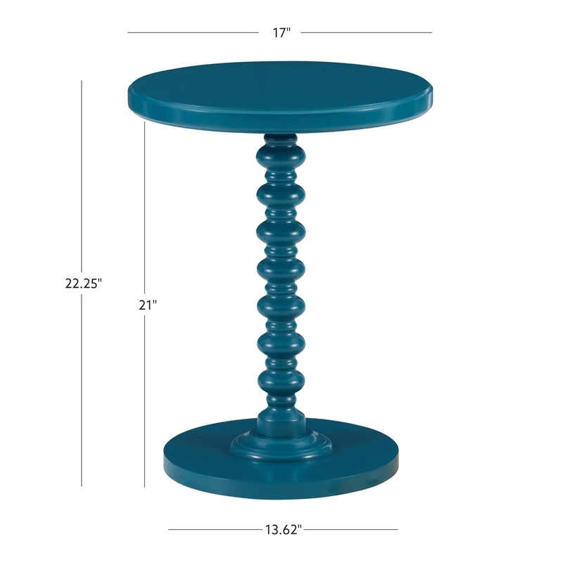 Linon Tara Round Spindle Side Table in Teal Blue Painted Rubberwood