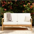 Linon Barlow Outdoor Solid Teak 2 Seat Sofa and UV Resistant Cushions in Natural