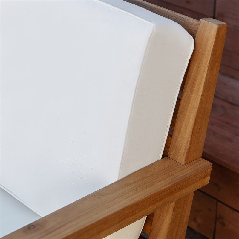 Linon Barlow Outdoor Solid Teak 2 Seat Sofa and UV Resistant Cushions in Natural
