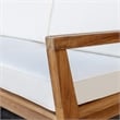 Linon Barlow Outdoor Solid Teak 2 Seat Sofa and UV Resistant Cushions in Natural