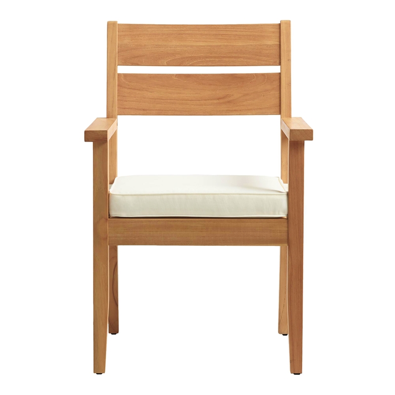 Linon Barlow Teak Outdoor Dining Chair with Arms Removable Cushion in Natural