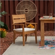Linon Barlow Teak Outdoor Dining Chair with Arms Removable Cushion in Natural