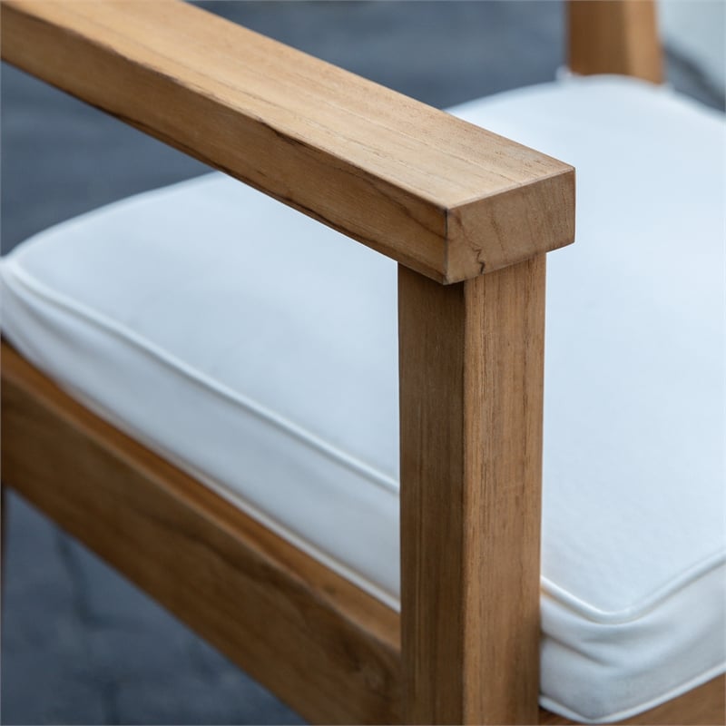 Linon Barlow Teak Outdoor Dining Chair with Arms Removable Cushion in Natural