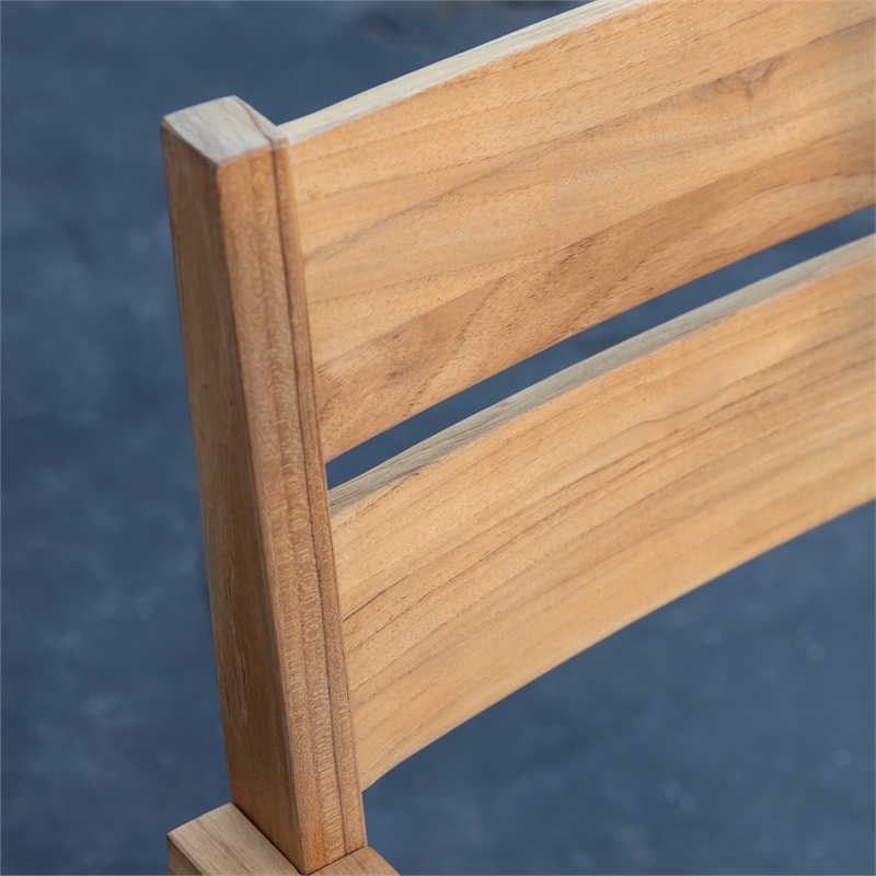 Linon Barlow Teak Outdoor Dining Chair with Arms Removable Cushion in Natural