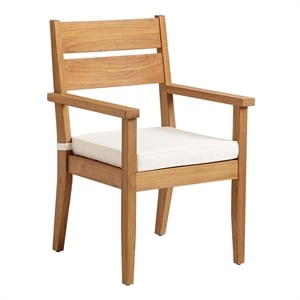 Linon Barlow Teak Outdoor Dining Chair with Arms Removable Cushion in Natural