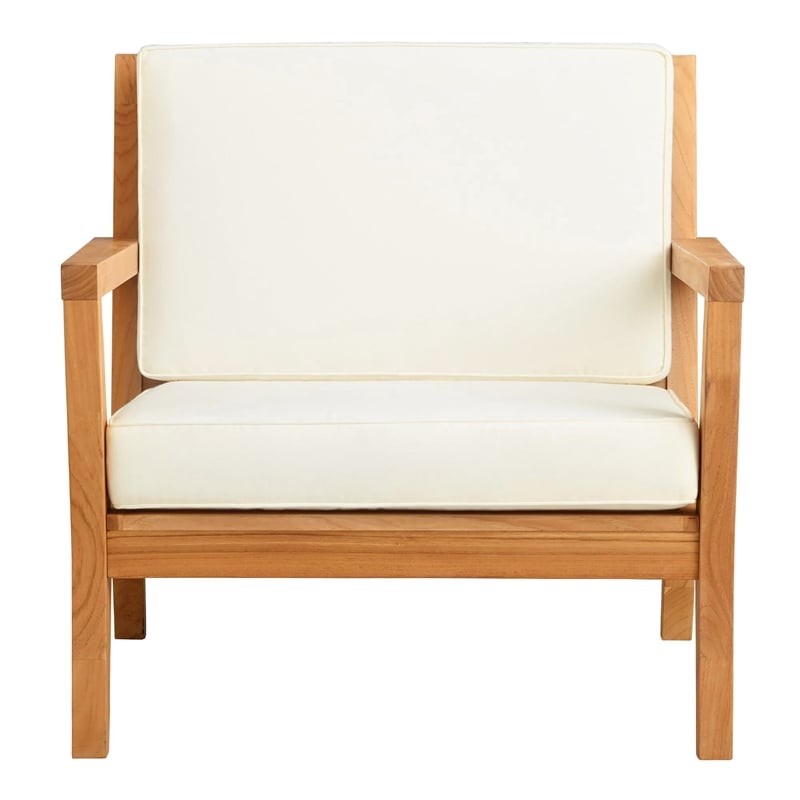 Linon Barlow Outdoor Solid Teak Arm Chair with UV Resistant Cushions in Natural