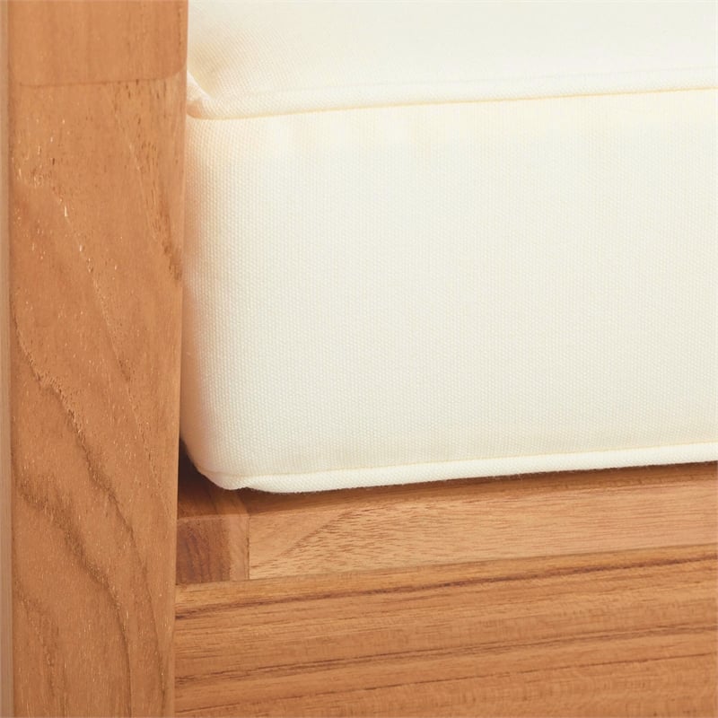 Linon Barlow Outdoor Solid Teak Arm Chair with UV Resistant Cushions in Natural