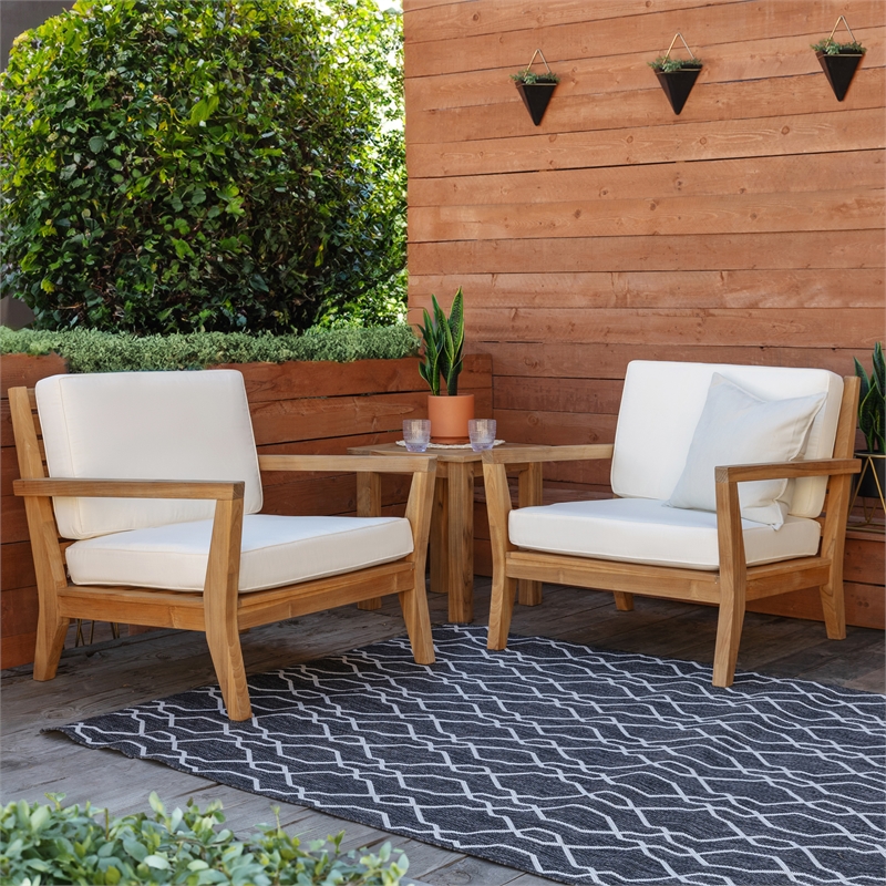 Linon Barlow Outdoor Solid Teak Arm Chair with UV Resistant Cushions in Natural