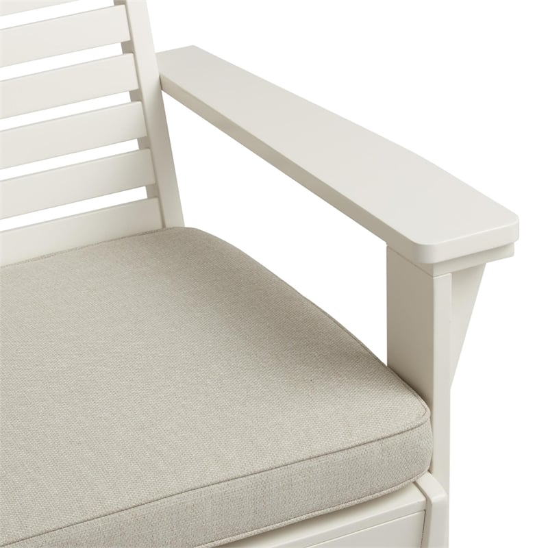 Linon Capers Outdoor Wooden Bench With Slatted Back and Cushion in White