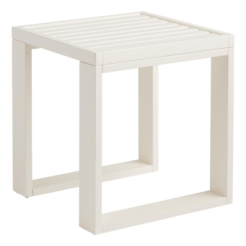 Linon Capers Outdoor Acacia Wood Side Table with Slatted Top in White