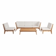 Linon Farrah Outdoor Teak Wood Armless Chair Off White Cushion in Natural Finish