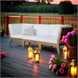 Linon Farrah Outdoor Teak Wood Armless Chair Off White Cushion in Natural Finish
