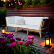 Linon Farrah Outdoor Teak Wood Armless Chair Off White Cushion in Natural Finish
