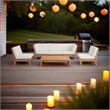 Linon Farrah Outdoor Teak Wood Armless Chair Off White Cushion in Natural Finish