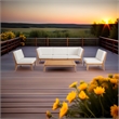 Linon Farrah Outdoor Teak Wood Armless Chair Off White Cushion in Natural Finish