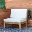 Linon Farrah Outdoor Teak Wood Armless Chair Off White Cushion in Natural Finish