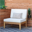 Linon Farrah Outdoor Teak Wood Armless Chair Off White Cushion in Natural Finish