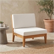 Linon Farrah Outdoor Teak Wood Armless Chair Off White Cushion in Natural Finish