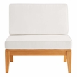 Linon Farrah Outdoor Teak Wood Armless Chair Off White Cushion in Natural Finish