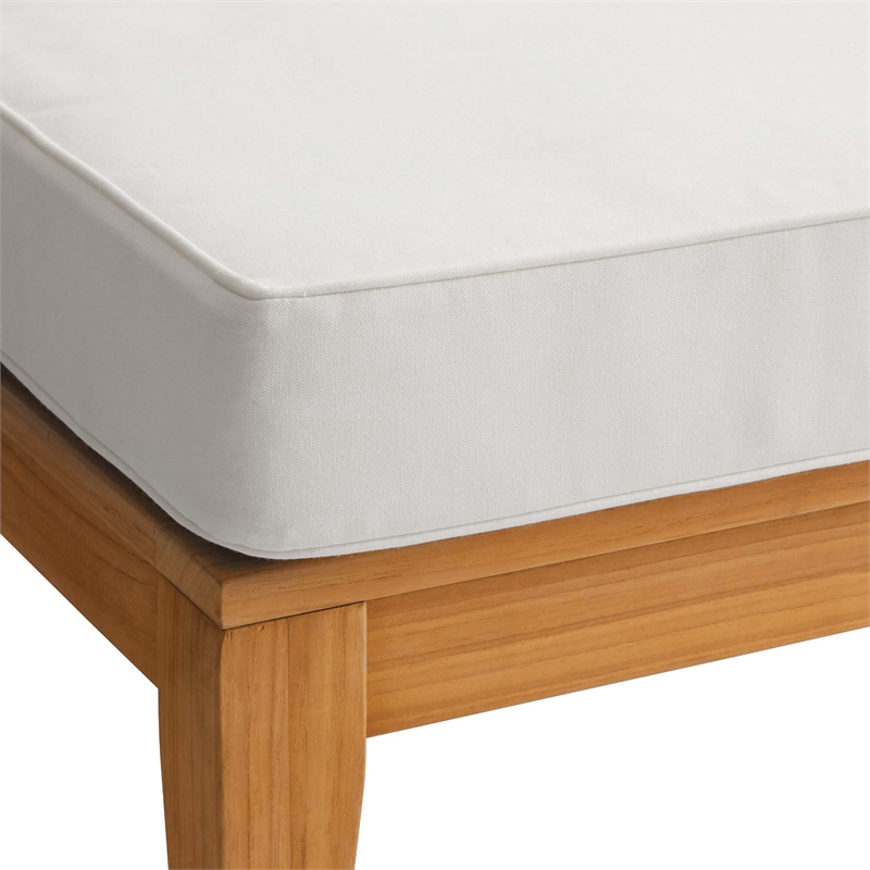 Linon Farrah Outdoor Teak Wood Armless Chair Off White Cushion in Natural Finish