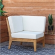 Linon Farrah Outdoor Teak Wood Corner Chair Off White Cushions in Natural Finish