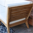 Linon Farrah Outdoor Teak Wood Corner Chair Off White Cushions in Natural Finish