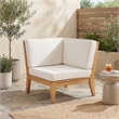 Linon Farrah Outdoor Teak Wood Corner Chair Off White Cushions in Natural Finish
