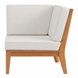 Linon Farrah Outdoor Teak Wood Corner Chair Off White Cushions in Natural Finish