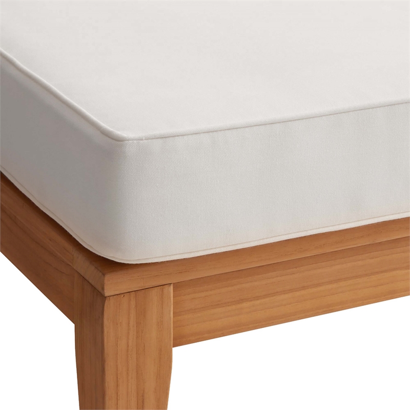 Linon Farrah Outdoor Teak Wood Corner Chair Off White Cushions in Natural Finish