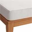 Linon Farrah Outdoor Teak Wood Corner Chair Off White Cushions in Natural Finish