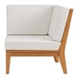 Linon Farrah Outdoor Teak Wood Corner Chair Off White Cushions in Natural Finish
