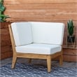 Linon Farrah Outdoor Teak Wood Corner Chair Off White Cushions in Natural Finish