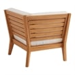 Linon Farrah Outdoor Teak Wood Corner Chair Off White Cushions in Natural Finish