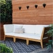 Linon Farrah Outdoor Teak Wood Corner Chair Off White Cushions in Natural Finish