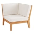 Linon Farrah Outdoor Teak Wood Corner Chair Off White Cushions in Natural Finish