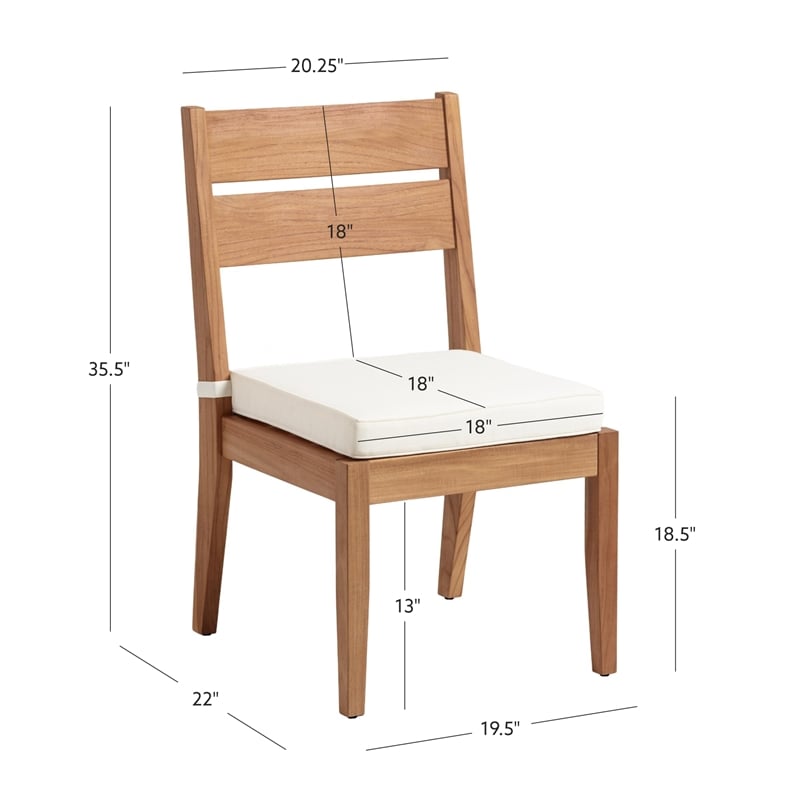 Linon Barlow Teak Outdoor Armless Set of 2 Dining Chairs and Cushions in Natural