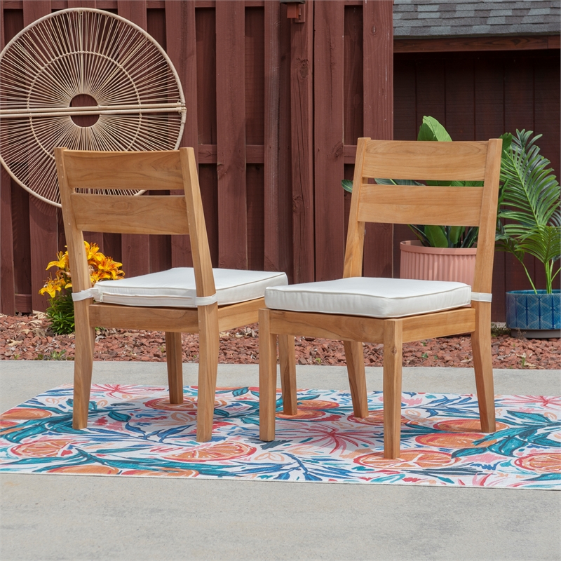 Linon Barlow Teak Outdoor Armless Set of Dining Chairs and